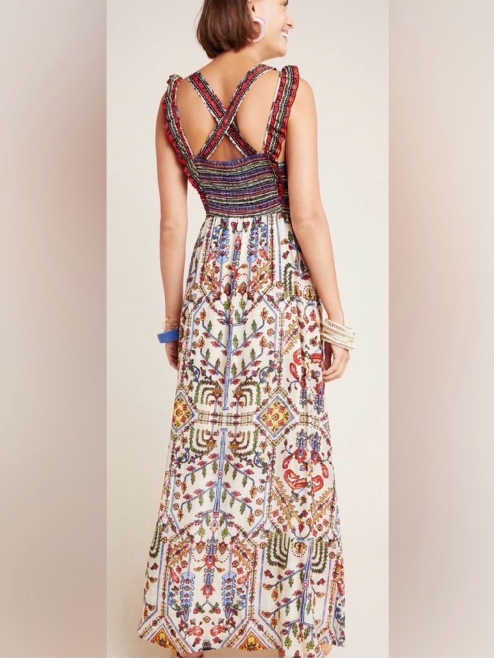 Anthropologie Vineet Bahl Valerie Embroidered Floral Maxi Dress Size 8